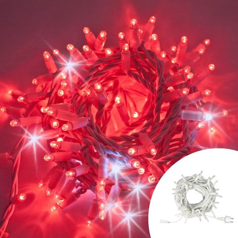 Catena di luci 10 metri 100 MaxiLed Reflex Professionale prolungabile Rosso fisso e Freddo intermittente con cavo bianco da esterno Wisdom (1/5)