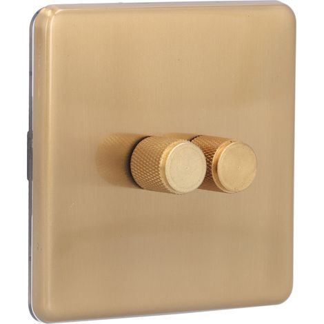 Interrupteurs variateurs élégants en laiton brossé, antiraysures et durables, pour usage domestique AC220V, double gradation (1/5)