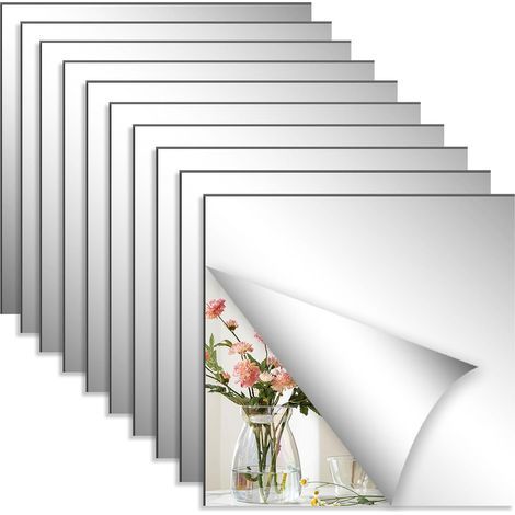 Set mit 10 quadratischen, selbstklebenden Spiegeln 20x20 cm, flexibles Acryl für Badezimmer, Wohnzimmer, Schlafzimmer, Fitnessraum, Flur. (1/5)