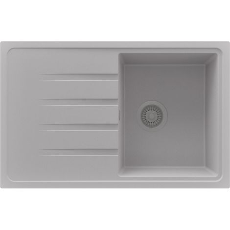 PRIMAGRAN Evier Cuisine en Granit 78x50cm,Lavabo 1 bac + Kit de Vidage, Évier à Encastrer au meuble 45cm - Milan, Gris (1/5)