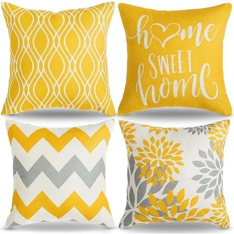 Housse de Coussin Géométrique Motif Coussin Decoratif Jaune Coussin Canapé pour Canapé Maison Salon Chambre Décoration D'intérieur, 45x45cm (1/4)
