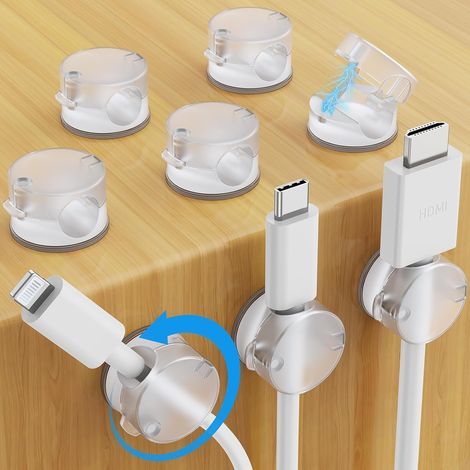 Confezione da 10 clip magnetiche trasparenti per cavi – regolabili, girevoli a 360°, autoadesive – per HDMI, smartphone e USB – per uso domestico e professionale. (1/5)