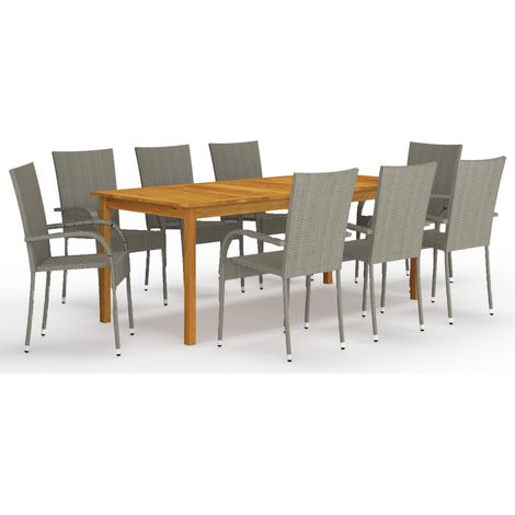Juego de comedor de jardín 9 piezas gris vidaXL (1/5)