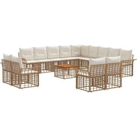 Ensemble de Canapé d'Extérieur 14 Pièces, Couleur Blanche Naturelle et Crème (1/5)