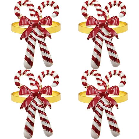 Anneaux de Serviette Nœud Festif en Alliage, Lot de 4 Décorations de Table Style Noël (1/5)