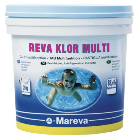 Mareva – Désinfectant chloré de piscine – Galet 250g – Pot 5kg – Acide TriChloroIsoCyanurique – Algicide et virucide – Effet prolongé (1/2)