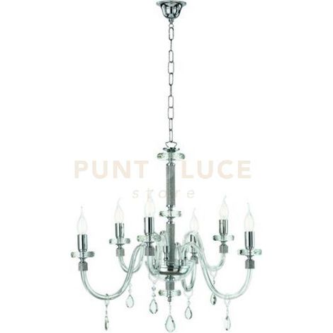 LAMPADARIO DIDO 6 LUCI CRISTALLO E CROMO ATTACCO E14 D.65CM