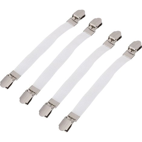 Lot de 4 sangles élastiques croisées pour matelas de lit, clips à double tête, attaches pour support de pince, bretelles (blanc) (1/5)