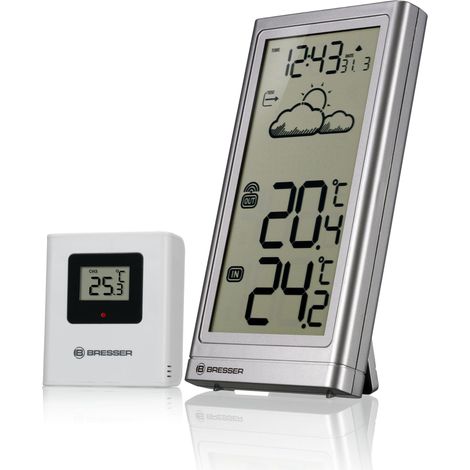 Bresser Meteo Temp Stazione meteorologica radio con sensore esterno e display large di facile lettura, argento (1/5)