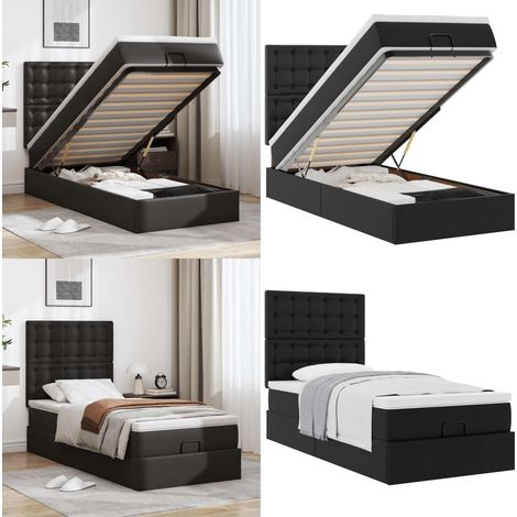 VidaXL Lit ottoman avec matelas noir 100x200 cm similicuir (1/5)