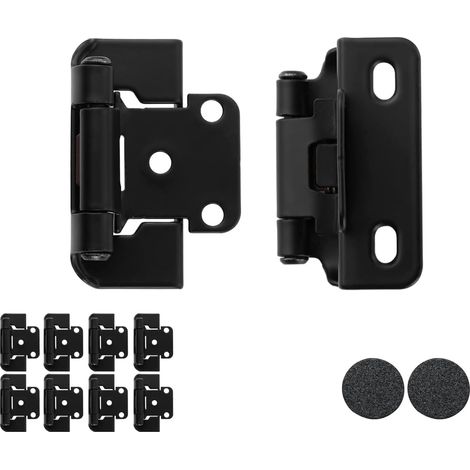 Charnières de porte d'armoire à recouvrement de 1/2 pouce, noires, semi-enveloppantes, paquet de 10 (5 paires), charnières de porte d'armoire de cuisine à fermeture automatique, montage affleurant, av (1/5)