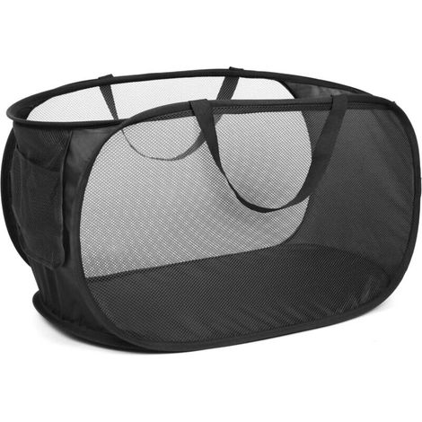Panier à linge pliable et résistant, panier à linge pop-up en filet avec poches latérales, panier de rangement avec gris. (1/5)