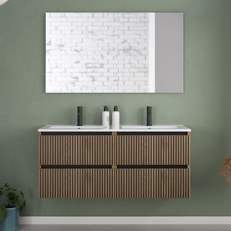 Meuble de salle de bain 120cm double vasque - 4 tiroirs - noyer (bois foncé) - VENERIA