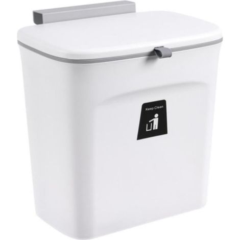 Plastique Corbeille à Papier Murale Couvercle Hermétique, Blanc Poubelle Suspendue, Cuisine et Salon, Système de Fixation sur Panneaux de Porte Fins pour Limiter les Odeurs (1/5)