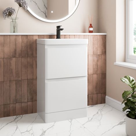 White Bathroom Furniture Vanity Unit with Basin Sink Modern Cabinet Storage 500mm