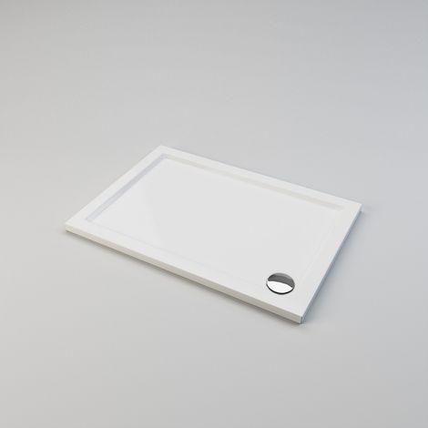 ELEGANT 1100 x 760 x 40 mm Shower Tray Slimline Square Shower Enclosure Base Gloss White with Waste Trap