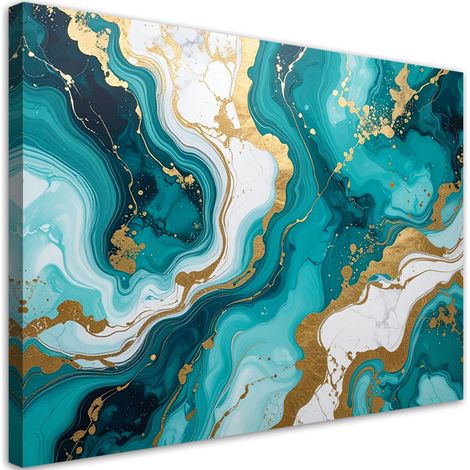 Cuadro en Lienzo Abstracción de mármol turquesa y dorado 30x20 (1/5)