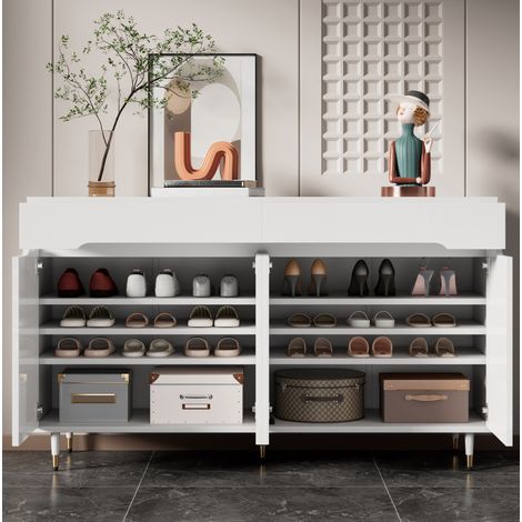 CHICFURN Zapatero 140 x 39 x 84 cm de aglomerado blanco y dorado, 2 cajones (1/5)