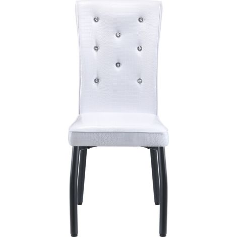 Lot de 2 chaises de salle à manger en simili cuir effet crocodile avec détails en cristal, couleurs blanc et noir (1/5)