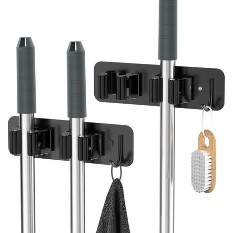 Porte Balai Acier Inoxydable 2 Pièces, Sans Perçage, Noir (1/5)