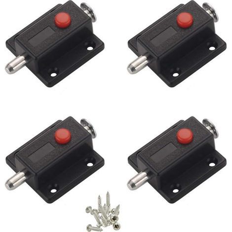 Automatic spring-loaded button safety slide latch for cabinets, interior and exterior door latches for windows, wardrobes, bedrooms, bathrooms - 4 pieces (Black) (1/4)