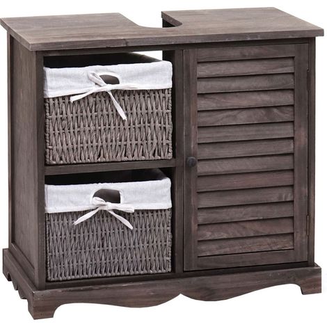 Arredo bagno mobile sottolavabo HHG-672 vintage sportello e ceste removibili legno di paulonia grigio marrone