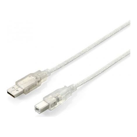 Equip 128653 - Cable USB (1 m, USB A, USB B, 2.0, Male Connector/Male Connector, Plata, Transparente)