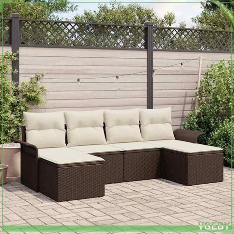 Ensemble de canapé de jardin - FAFEICY - Modulaire - Poly rotin marron - 6 pièces - Table réglable & rangements intégrés (1/5)