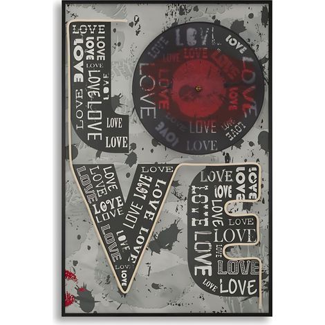 Stampa su Tela LOVE con LED integrati - Quadro Moderno 3D con Applicazioni in Acrilico, Dimensioni 60x3,5x90 cm, Stile Metropolitano - MODEN