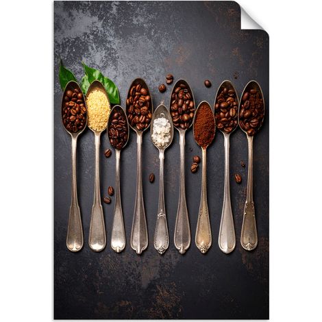 Selbstklebendes Poster – Wandsticker Kaffeebohnen auf Löffeln 20x30 cm