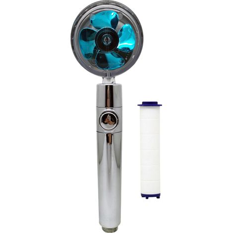 Handbrausekopf mit Turbo-Ventilator, Ein-/Aus-/Pause-Schalter, Baumwollfilter, wassersparend, hoher Druck, G1/2-Anschluss, 360°-Drehung, Ersatz für Duschköpfe im Badezimmer
