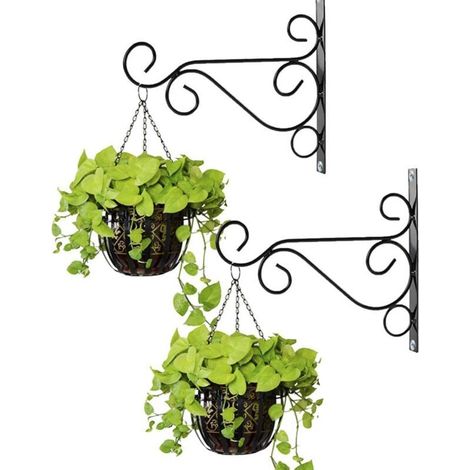 2 Supports de Panier Suspendu Extérieur en Métal Noir – Lot de 2, 25 cm, pour Jardin et Balcon (1/5)