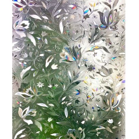 3D Film pour Fenêtre Film Electrostatique Protége Intimité Anti-UV Décoratif Film Vitre Anti Regard Motif Tulipes Fleurs 60×200cm (1/5)
