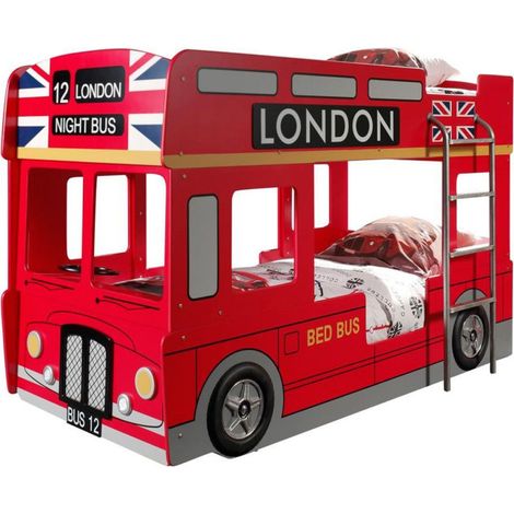 Lit Superposé Enfant Bus "Londres" 90x200cm Rouge (1/3)