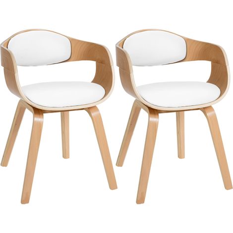 Lot de 2 chaises de salle Ă manger design retro en PVC blanc et structure en bois clair 100001710