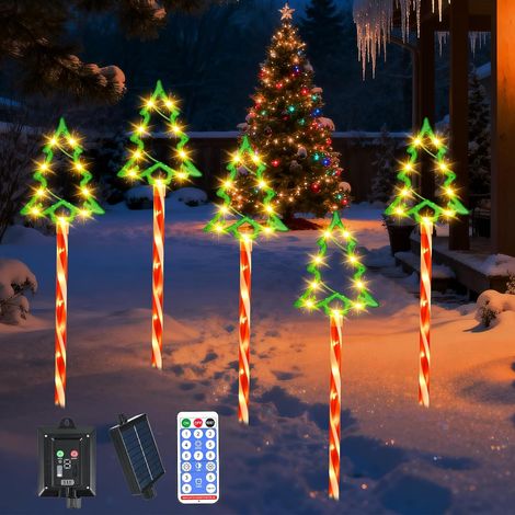 Lumière Solaire Exterieur, 85 LED Lampe Solaire avec Motif Sapin de Noël, 8 Modes Guirlande Lumineuse de Noël Étanche avec Télécommande, Éclairage Solairé pour Jardin, Allée, Cour, Pelouse (1/5)