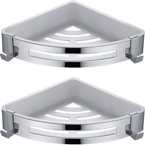 Étagère d’angle pour douche sans perçage, 2 pièces en acier inoxydable antirouille, rangement savon shampoing salle de bain (1/4)