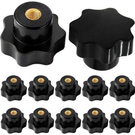 Green Mobility-Boutons de serrage M6 en étoile, filetage femelle M6 moleté, pour machines-outils et équipements mécaniques, plastique noir, lot de 10. (1/4)