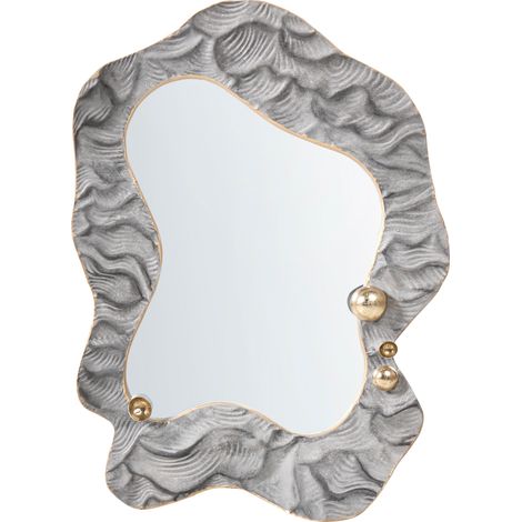 Espejo de pared estilo tradicional moderno colgante de vidrio marco de hierro MDF gris Linas