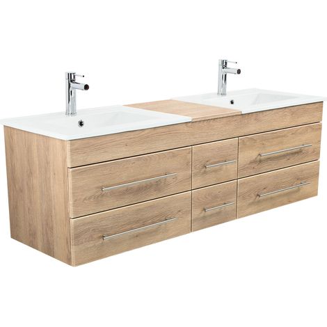 Badmöbel Milano XL 172cm Doppel- Waschtisch SoftClose eiche hell (1/5)