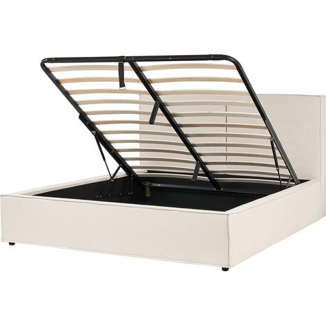 Cama con somier beige negro 160 x 200 cm poliéster listones almacenaje Moissac (1/5)