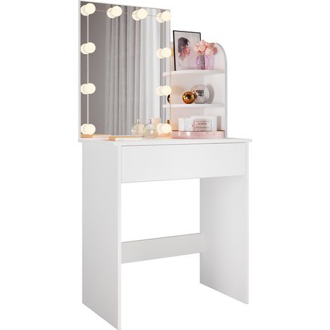 SONNI Schminktisch mit einer geräumigen Schiebeschublade 70x40x140cm Schminktisch mit LED-Beleuchtung in 3 Farben Weiß (1/5)