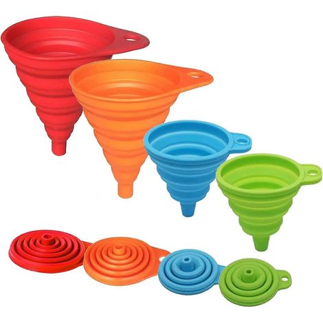 Ensemble de 4 entonnoirs pliables en silicone alimentaire petits et grands pour cuisine bouteilles d'eau et transfert de liquides (1/5)