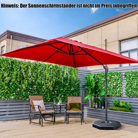 COSTWAY Sonnenschirm Φ300cm Ampelschirm, Terrassenschirm neigbar, Gartenschirm mit Kurbel & gekreuzter Basis, grosser Regenschirm Strandschirm Rot