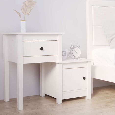 Table de chevet-Table de nuit Blanc 79,5x38x65,5 cm Bois de pin massif 119155 (1/5)