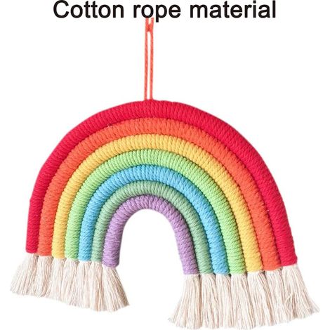 Suspension Murale Arc-En-Ciel - Macramé en Coton Naturel - Décoration Intérieure pour Chambre d'Enfant et Nursery - 28 x 27 cm - 1 Pièce (1/5)