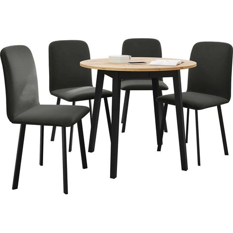Salle à manger complète Edmond 119, Chêne doré artisanal + Noir, 77x0x0cm, Diamètre: 90, Nombre de chaises: 4, Style: Contemporary