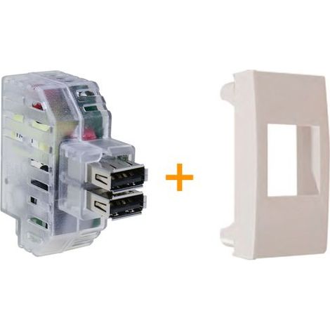 Fanton caricatore doppia presa USB AA 5V 2,4A Compatibile ABB Mylos Bianco