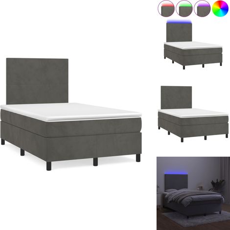 Sommier à lattes de lit avec matelas LED gris foncé 120x190 cm - Lit Plateforme - Lit Design - Lit Capitonné - Lit Velours - Lit Avec Éclairage Led (1/5)