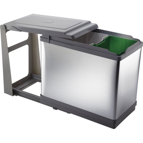 Poubelle tri sélectif extractible avec Ouverture Automatique pour Base, Plastique et tôle Blanche, Gris, 25 x 46 x 41 cm